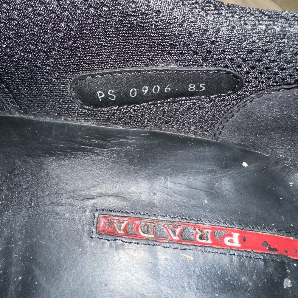 Prada America’s cup Men's Black Leather & Mesh Sneakers with Red Stripe - Picture 11 of 16